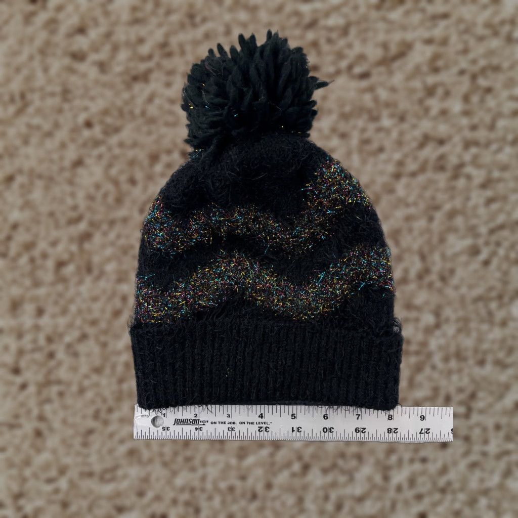 Zara ZARA Beanie Womens One Size Black Glitter Knit Acrylic Ski Pom - Outdoor Ski Womens Size ONE SIZE - 1 Thumbnail