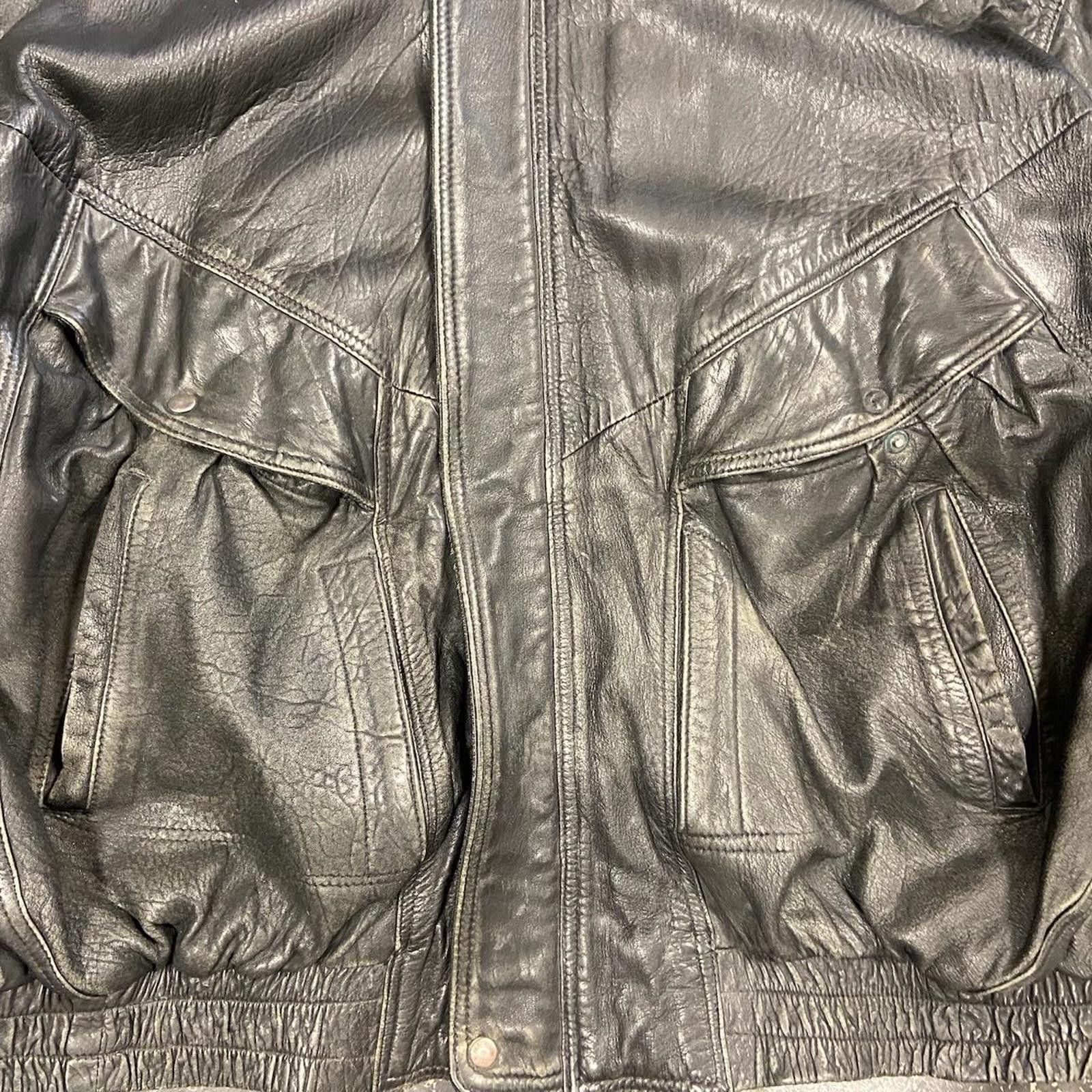 Vintage 80s Faxed Flight Leather Bomber Jacket Size US XL / EU 56 / 4 - 4 Thumbnail