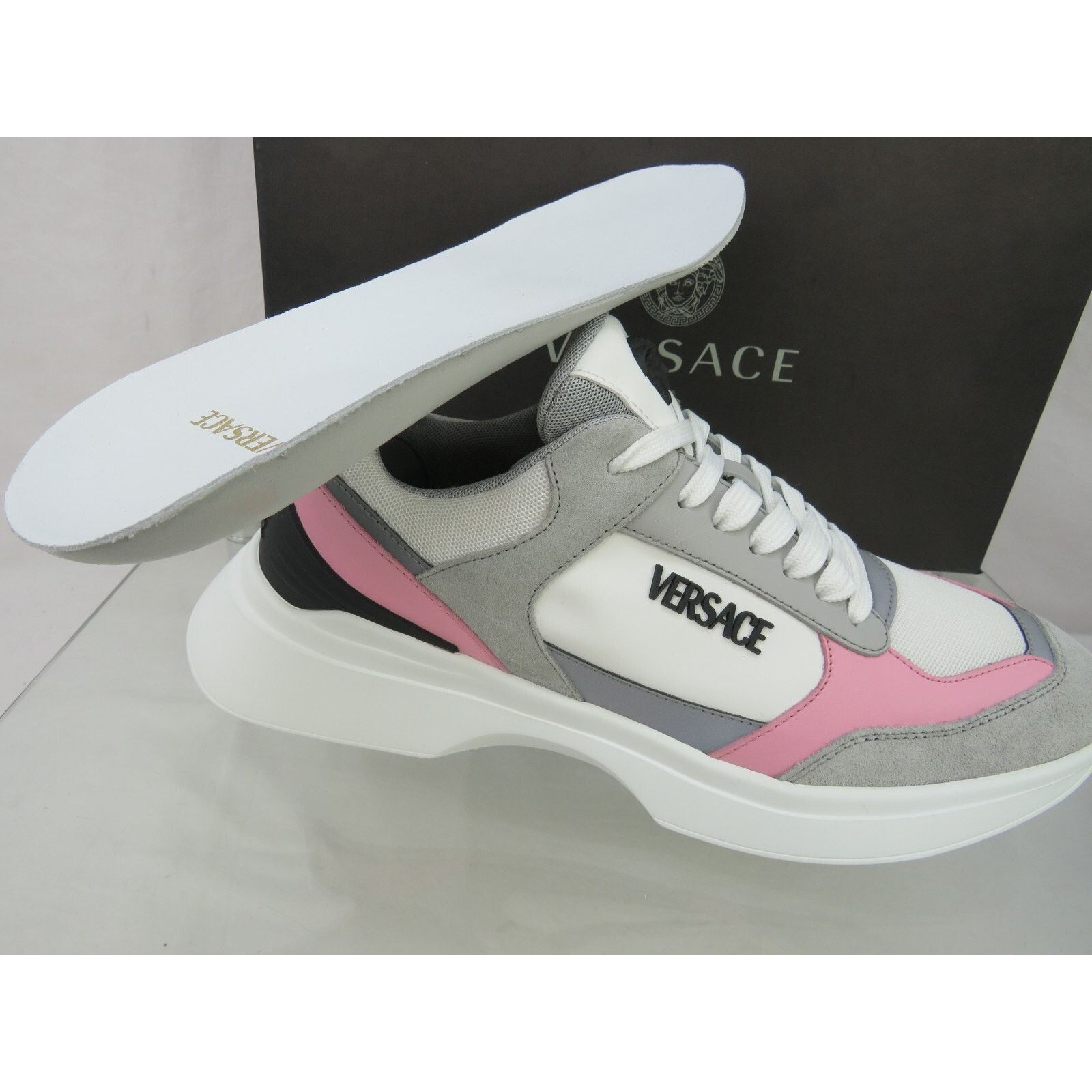 Versace VERSACE PINK WHITE LEATHER MEDUSA HEAD PLATFORM SNEAKERS 38 Size US 8 / IT 38 - 7 Thumbnail