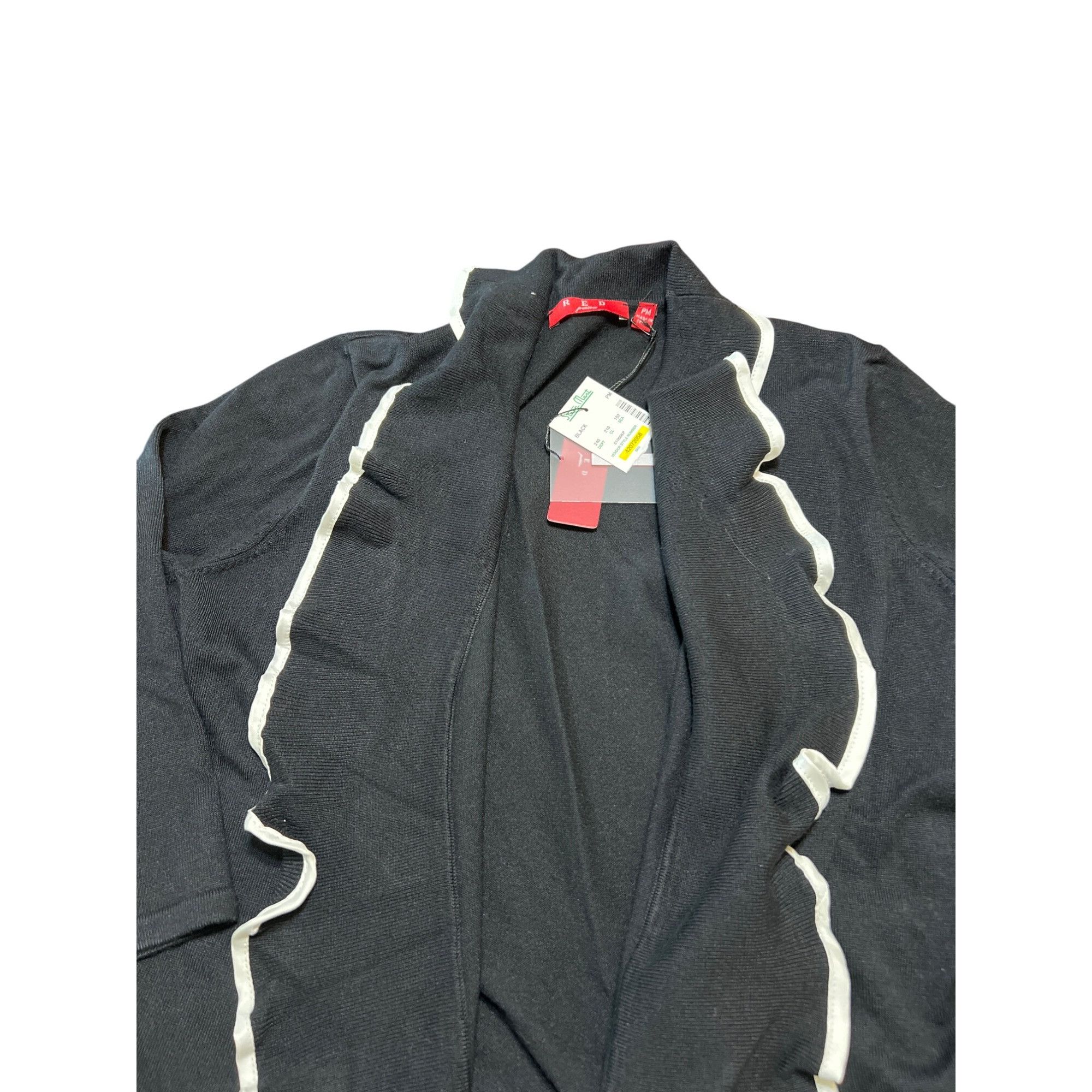 Other Red Petite Open Front Ruffle Cardigan Jacket Black With Whit Size M / US 6-8 / IT 42-44 - 3 Thumbnail