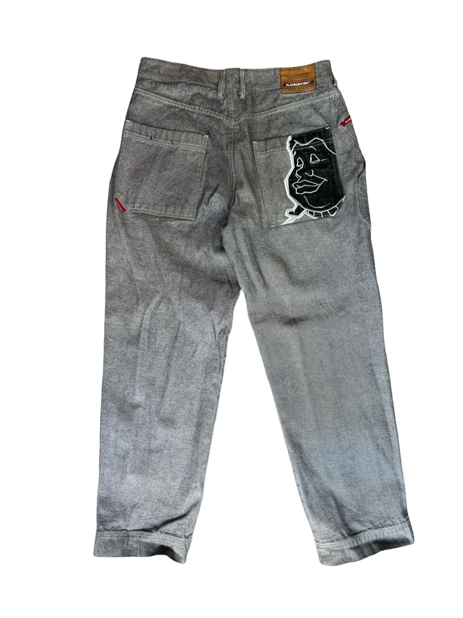 Image of Platinum Fubu Fat Albert Wide Leg Jeans in Grey, Men's (Size 38)