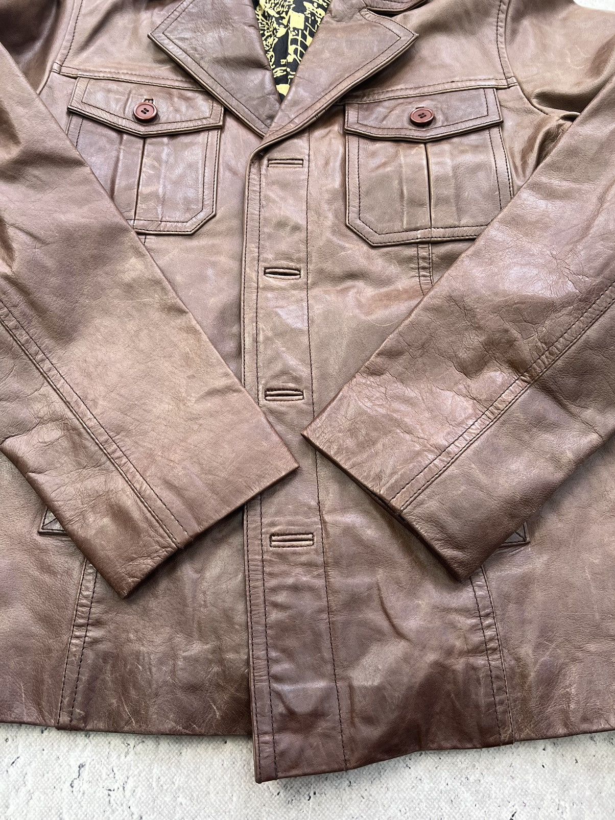 Vintage BLAZER Avant Garde Leather BROWN Jacket DISTRESSED Size US M / EU 48-50 / 2 - 10 Thumbnail