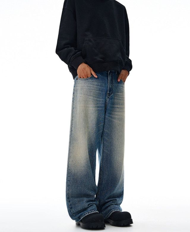 Japanese Brand American retro cat whiskering baggy unisex wide-leg jeans Size US 32 / EU 48 - 3 Thumbnail