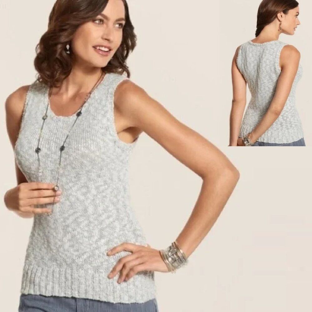 Chicos NWT New $69 Chico's Laurel Knit Ecru Tank Sweater Size 2 US Size L / US 10 / IT 46 - 1 Thumbnail