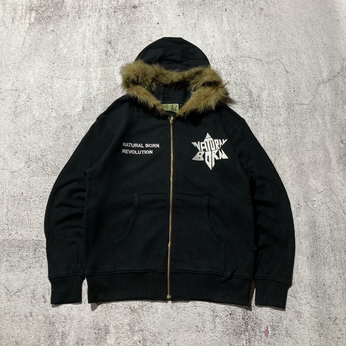 Japanese Brand 2000s Natural Born Stars Logo Fur Ziphoodie Black Punk Lgb Size US XL / EU 56 / 4 - 7 Thumbnail