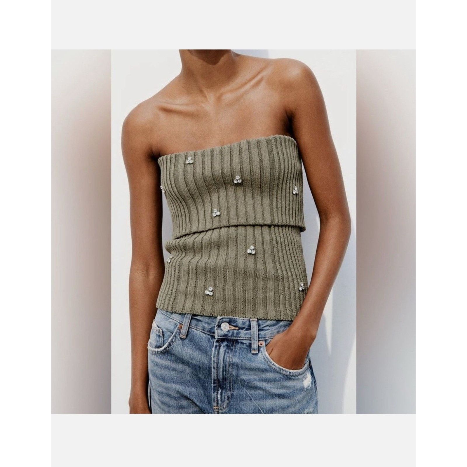 Zara ZARA Jewel Beaded off the shoulder knit top Size XS Size XS / US 0-2 / IT 36-38 - 1 Thumbnail