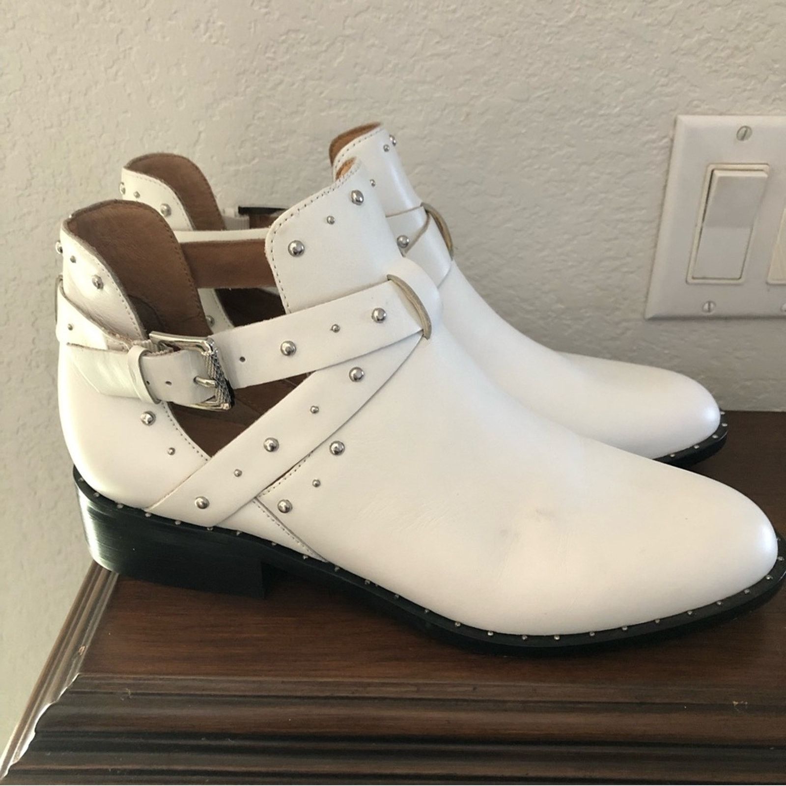 Other Halogen white buckle silver stud leather booties 10M Size US 10 / IT 40 - 5 Thumbnail