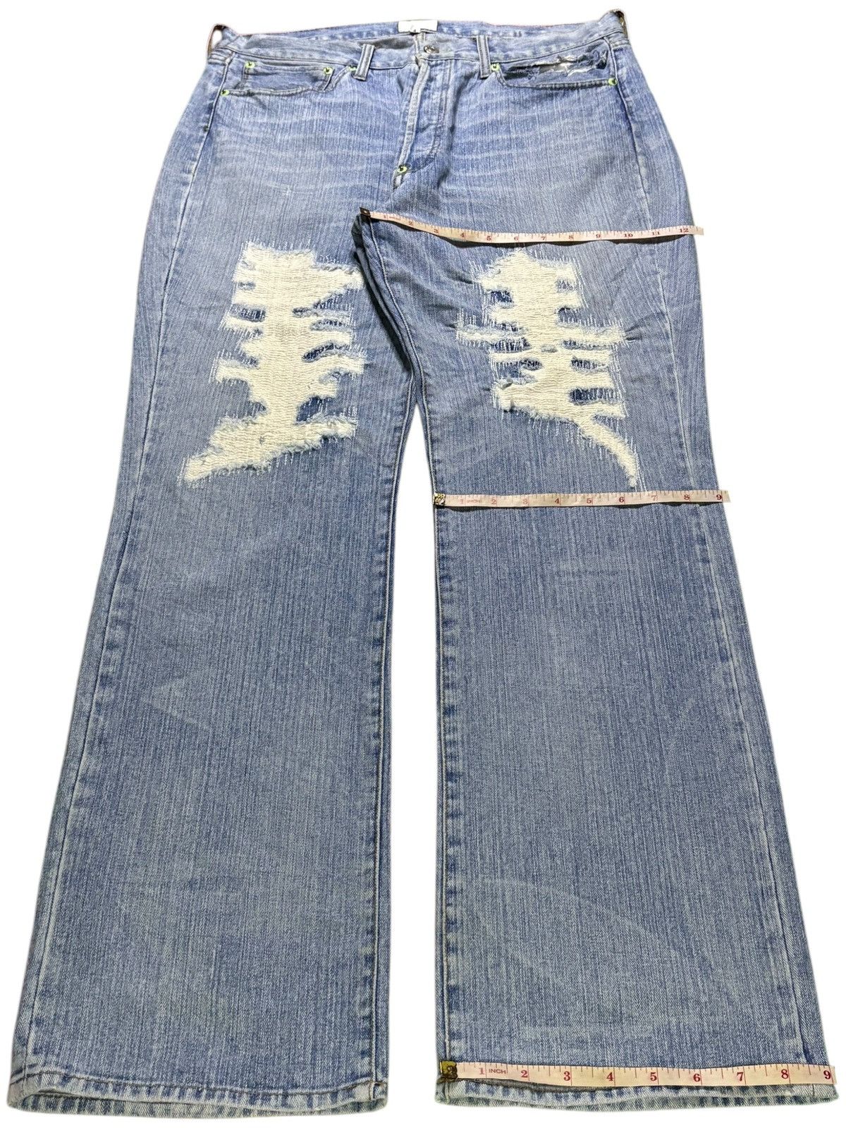 Japanese Brand Vintage Japanese Brand Blue Wash Sashiko Rip Bootcut Jean Size US 34 / EU 50 - 13 Thumbnail