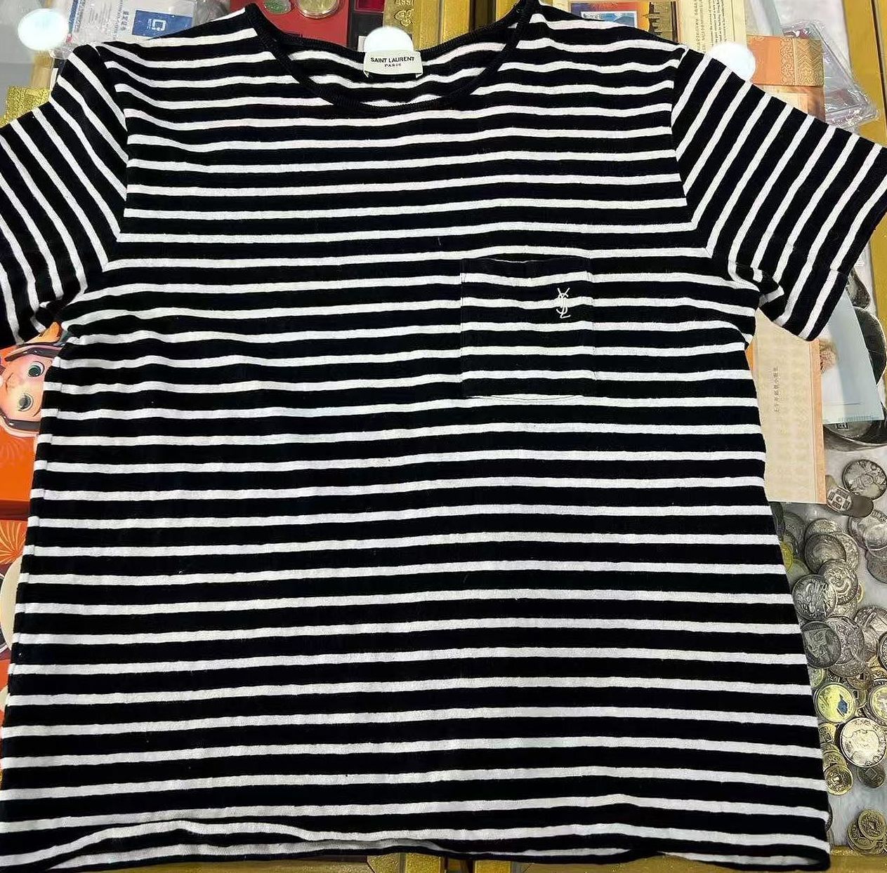 Saint Laurent Paris Saint Laurent Striped Pocket Logo T-Shirt Size S Size S / US 4 / IT 40 - 1 Thumbnail