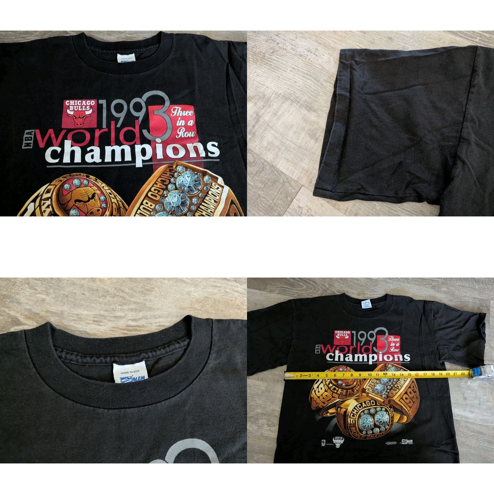Salem Sportswear VINTAGE Salem Sportswear 1993 Chicago Bulls Jordan 3 Peat T-Shirt L Black 90s Sports Mens Size US L / EU 52-54 / 3 - 8 Thumbnail