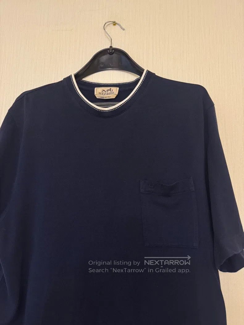 Hermes Hermes Navy Blue Embroidered Pocket White Trim T-Shirt Size US XL / EU 56 / 4 - 2 Thumbnail