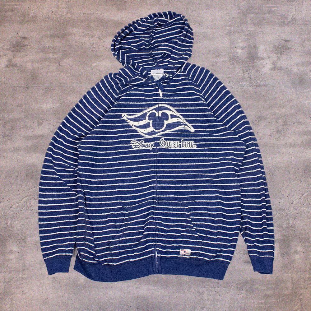 Disney × Mickey Mouse × Vintage Y2K 2000's Disney Cruse Stripped Oversize Navy Zip Hoodie Size US XL / EU 56 / 4 - 1 Thumbnail