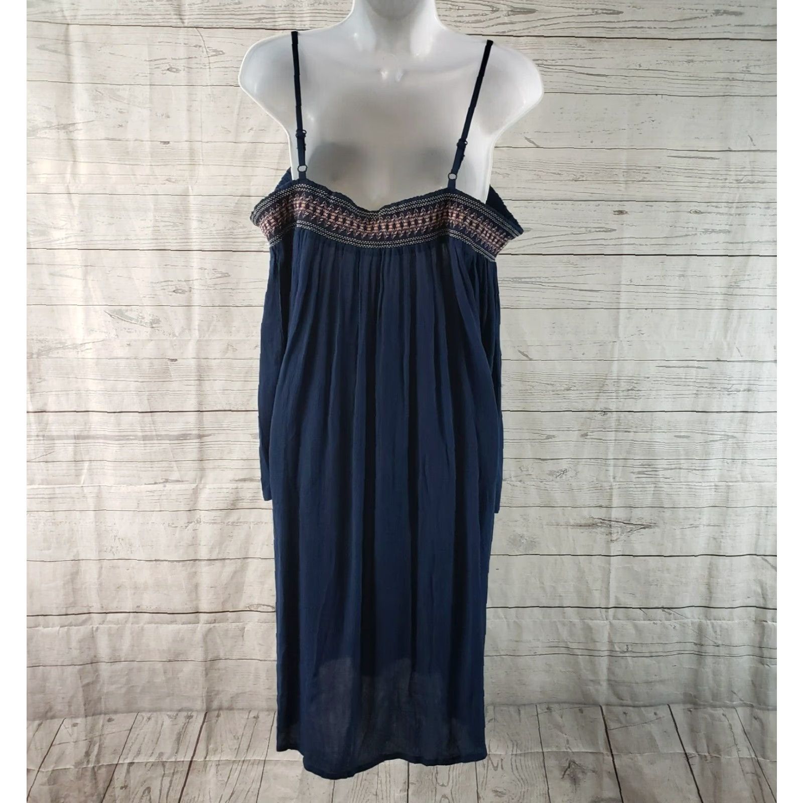 Vintage LASCANA Womens Off The Shoulder Dress Sz 14 Blue Pink Embroidered Viscose Dress Length Short Womens Size XL / US 12-14 / IT 48-50 - 3 Thumbnail