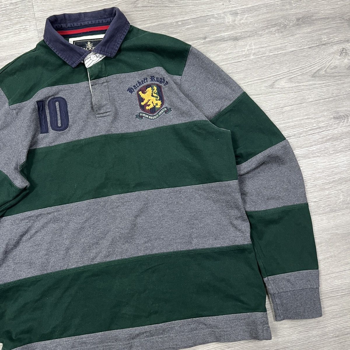 Hackett Hackett London Striped Rugby Polo Shirt Grey/Green Men’s szL Size US L / EU 52-54 / 3 - 4 Thumbnail
