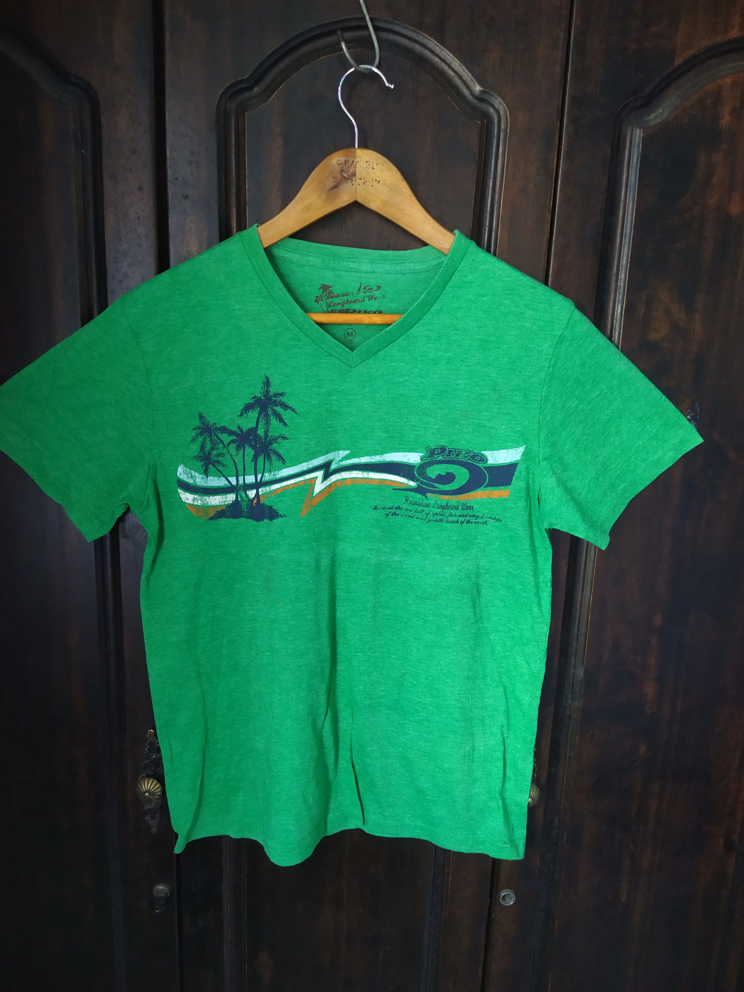 Vintage Piko Green V-Neck Palm Tree Graphic Tee Size US M / EU 48-50 / 2 - 1 Thumbnail