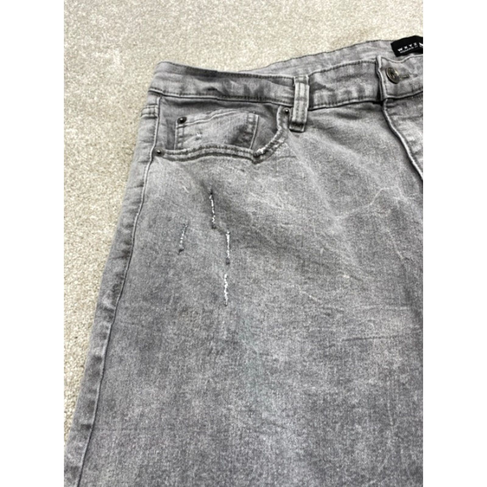 Nomad WXYZ Nomad Jeans Men's 34x32 Gray Denim Slim Fit Straight Leg Distressed Stretch Jeans Mens 34 Gray 5-Pocket Design 90s Style Mens Size US 34 / EU 50 - 4 Thumbnail