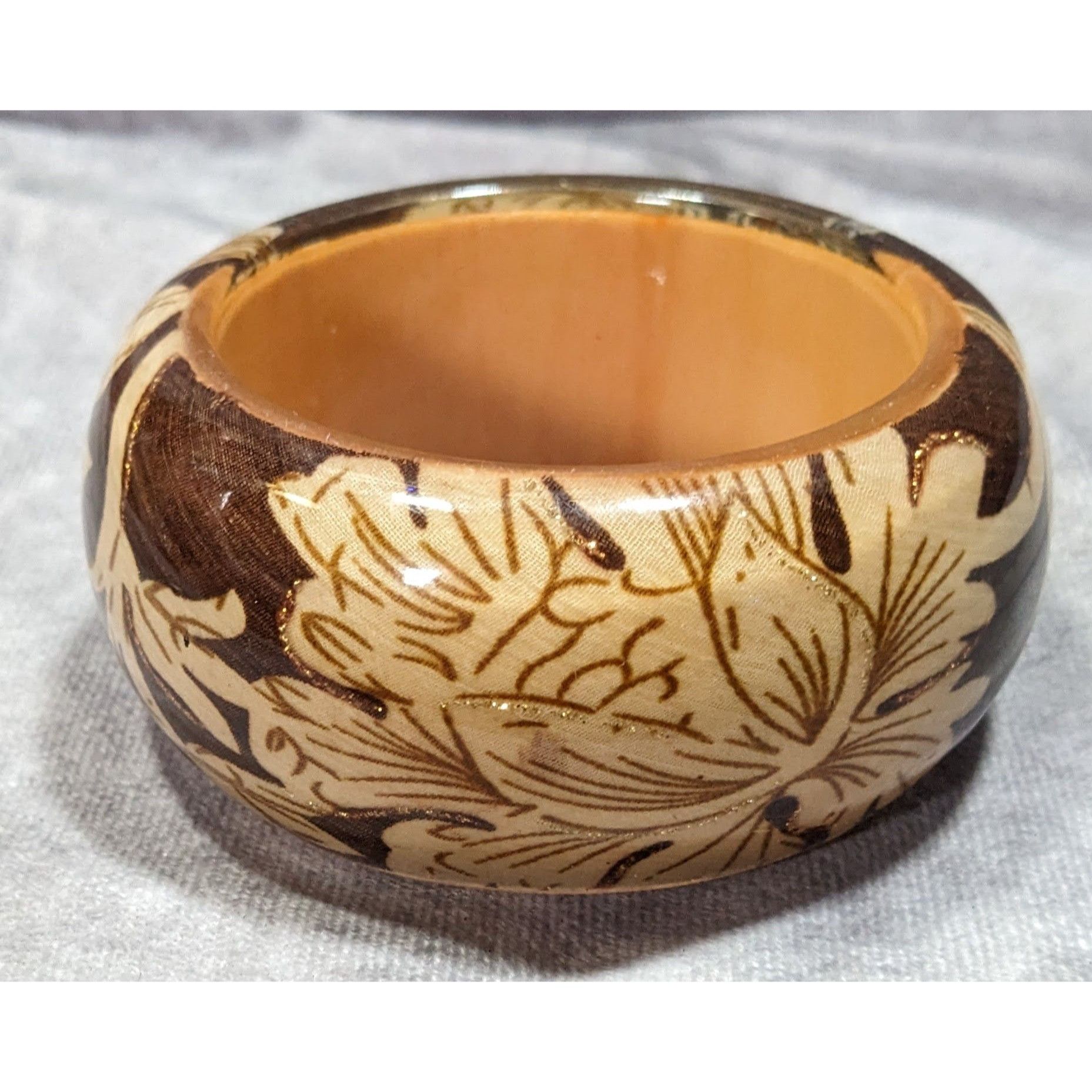 Other Vintage Floral Chunky Wood And Fabric Under Acrylic Bracelet Size ONE SIZE - 7 Thumbnail