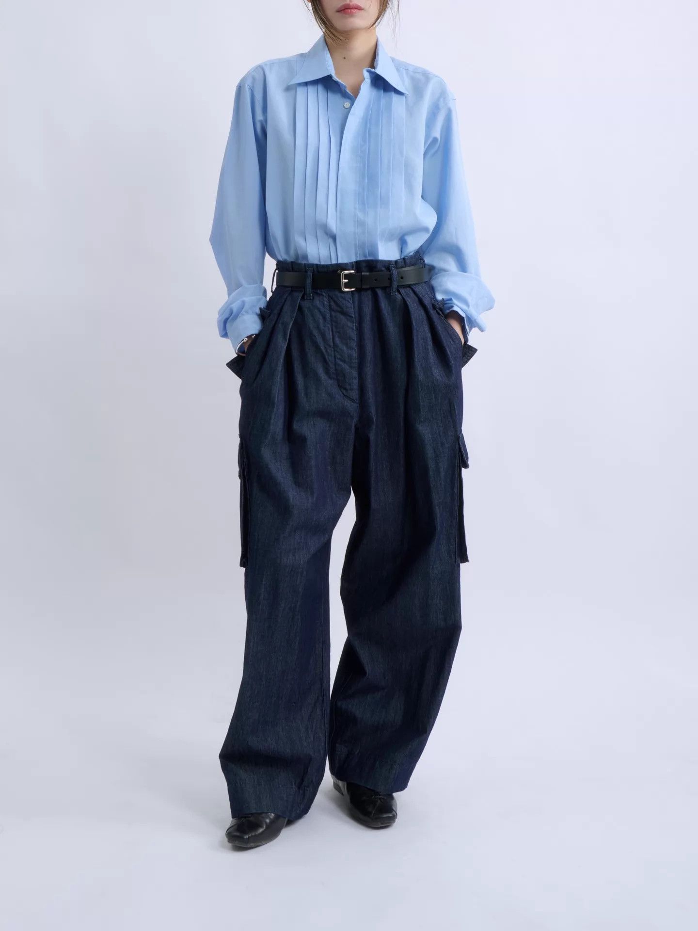Dries Van Noten Dries Van Noten High-Waisted Wide-Leg Denim Work Pants Size 25" / US 0 / IT 36 - 1 Thumbnail