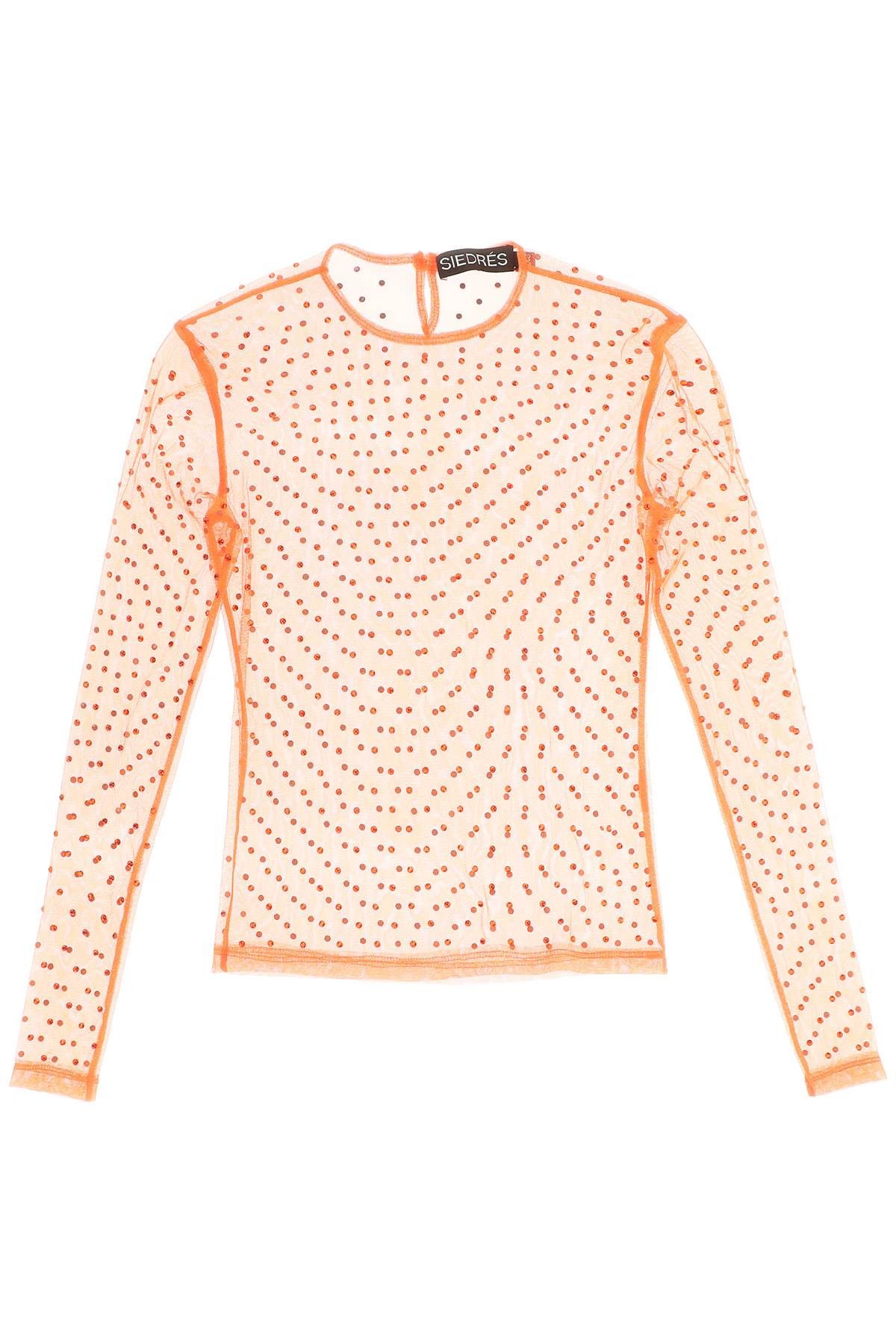 image of Siedres 'desta' Rhinestone Mesh Top in Orange, Women's (Size Medium)