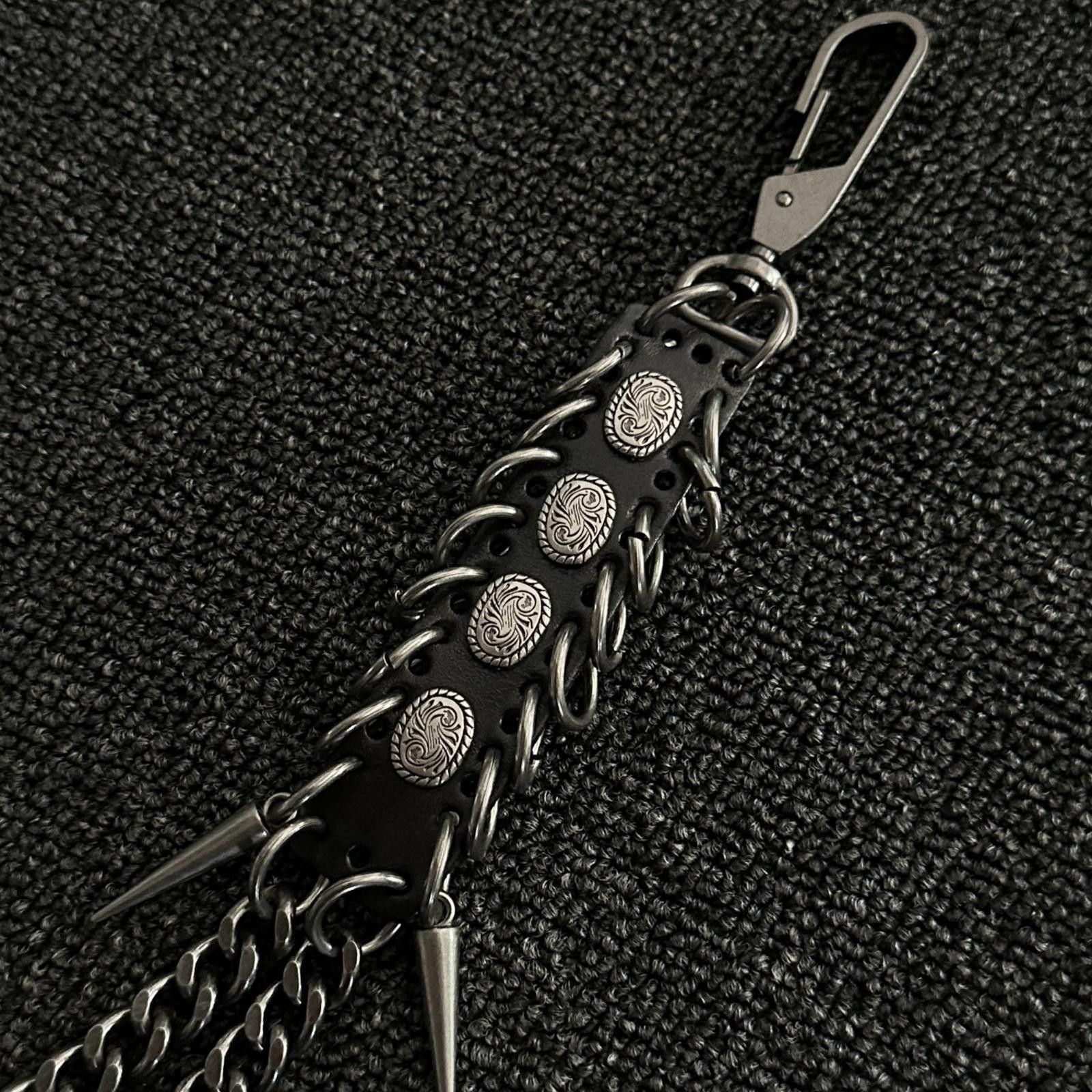 Vintage Black Punk Wallet Chain with Studded Leather Detail Size ONE SIZE - 3 Thumbnail