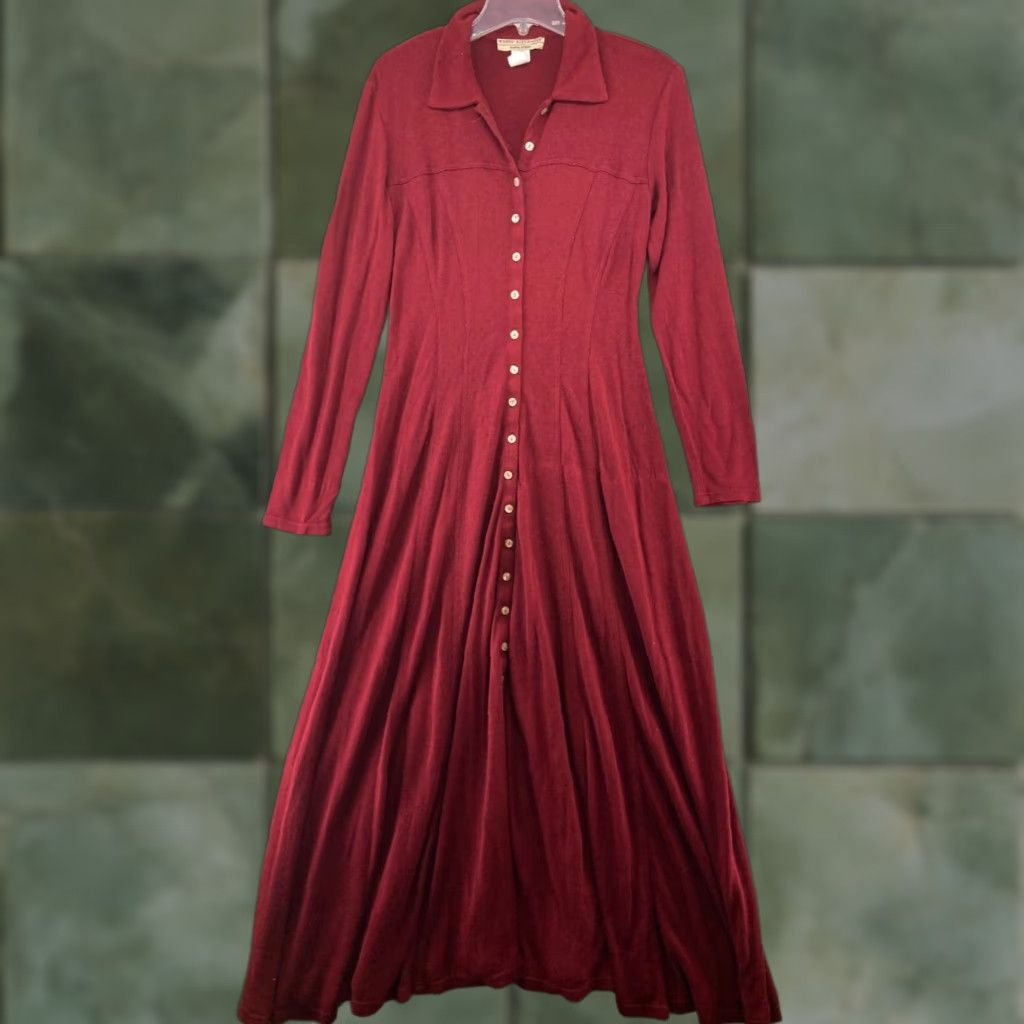 Vintage VINTAGE Karen Alexander Womens Dress Maxi Long Red Button Up USA MADE Size M / US 6-8 / IT 42-44 - 1 Thumbnail
