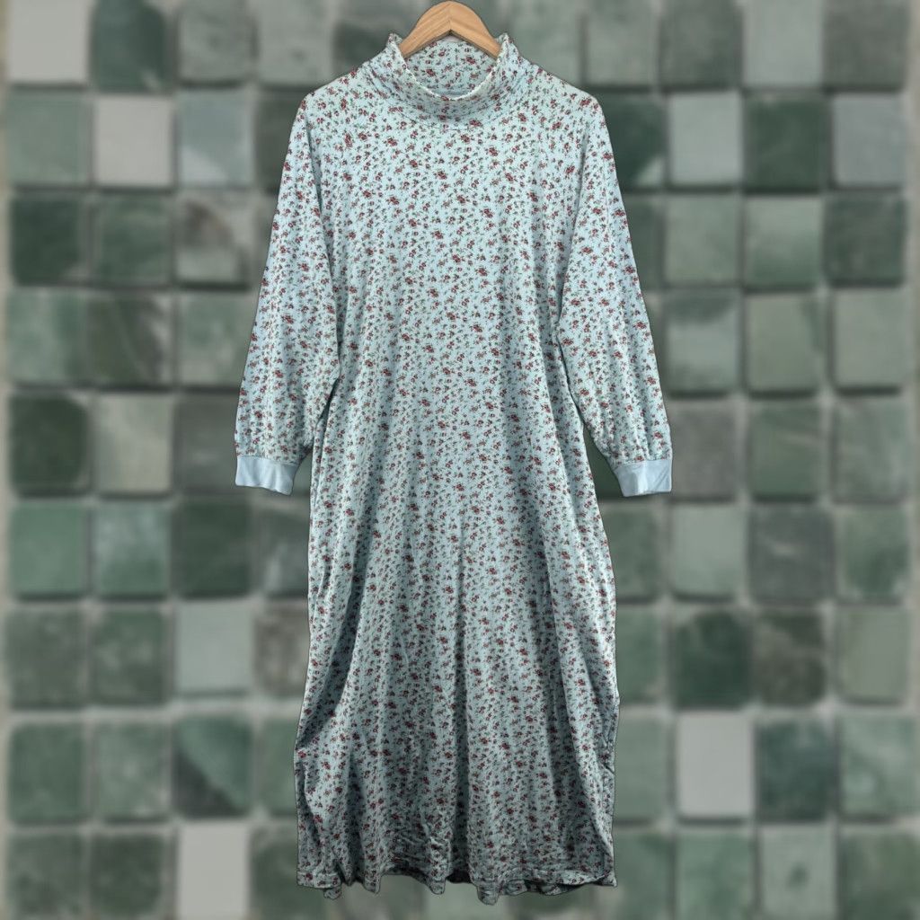 Vermont Country Store Nightgown Shirt 2X Plus Floral Blue Cotton