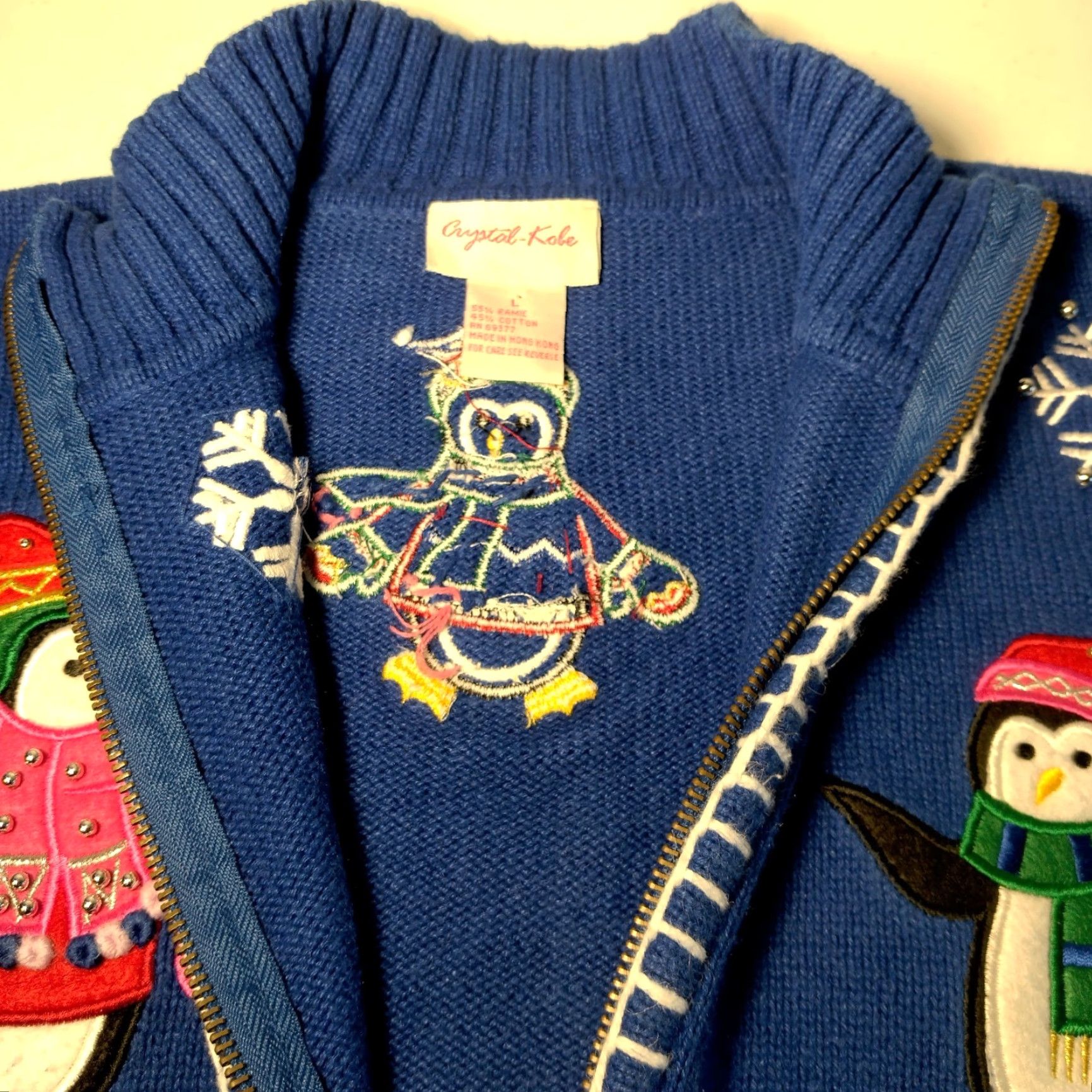 Vintage VINTAGE Crystal Kobe Cardigan Sweater Women's Winter Penguin Beaded Blue Large Christmas Holiday Knit Size L / US 10 / IT 46 - 6 Thumbnail