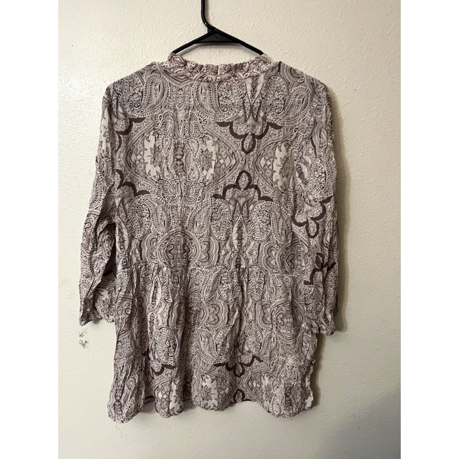 Lee Lee Tunic Women's L Paisley Blouse - Pretty White & Dusty Purple Boho 3/4 Sleeve Multicolor Shirt Handmade No Size L / US 10 / IT 46 - 2 Thumbnail