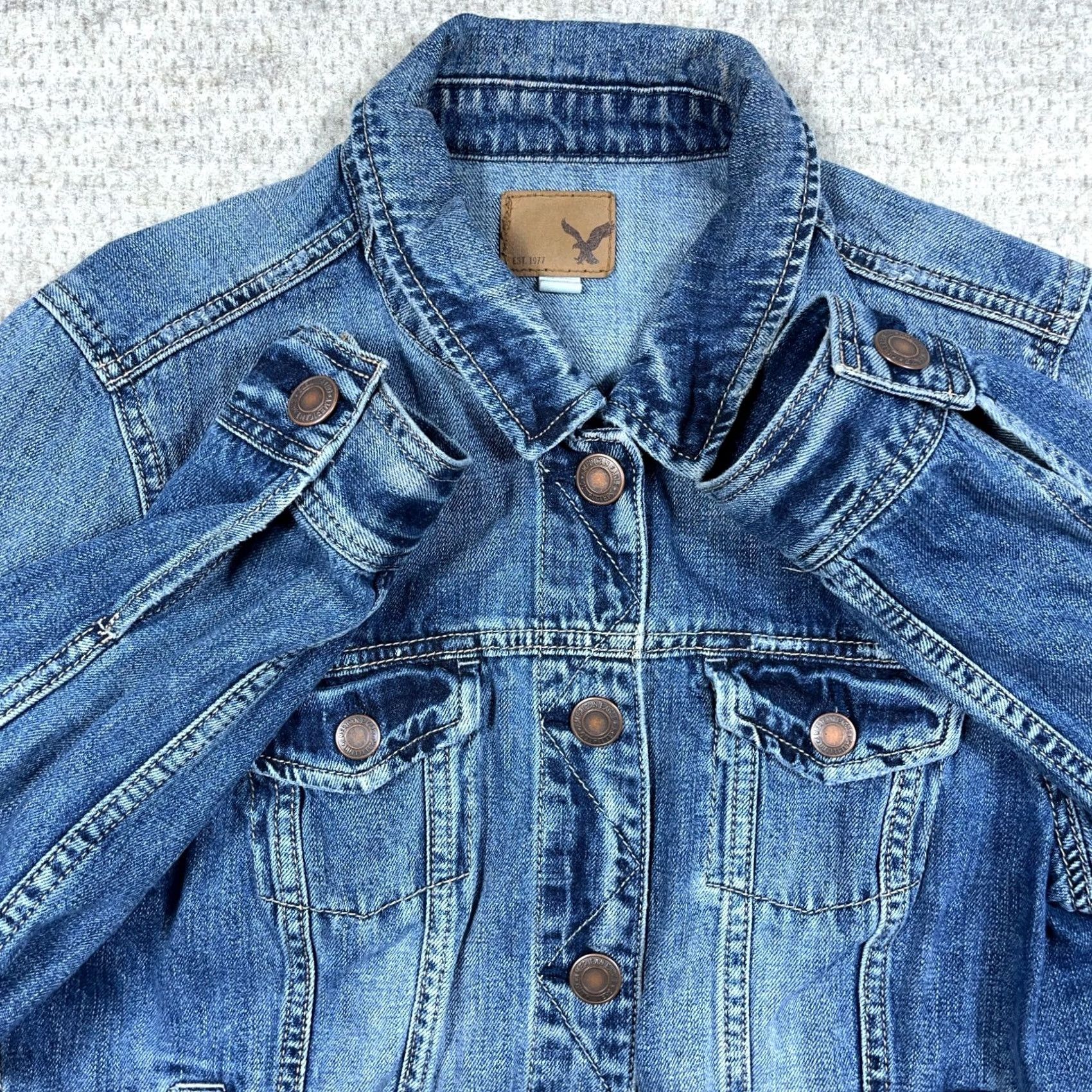 American Eagle Outfitters American Eagle Outfitters Denim Jacket Women L Blue Cropped VTG Y2K 80s 90s Biker Jeans Power Casual Shirt/Outerwear Size 36" / US 14 / IT 50 - 2 Thumbnail