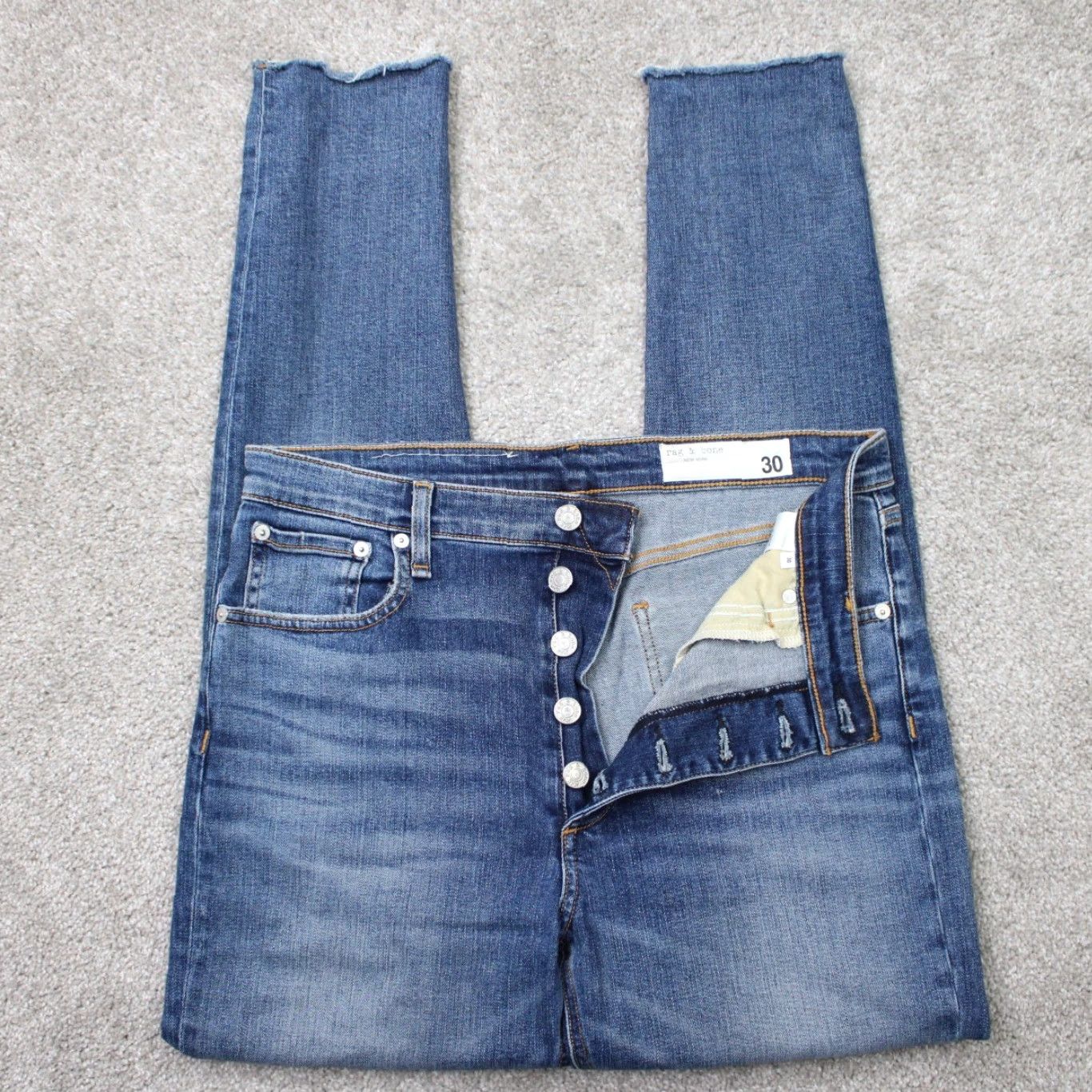 Rag & Bone rag & bone Jeans Womens 30x30 Blue Nina High-Rise Skinny Button Fly Raw Hem Denim Dark Size 30" / US 8 / IT 44 - 2 Thumbnail