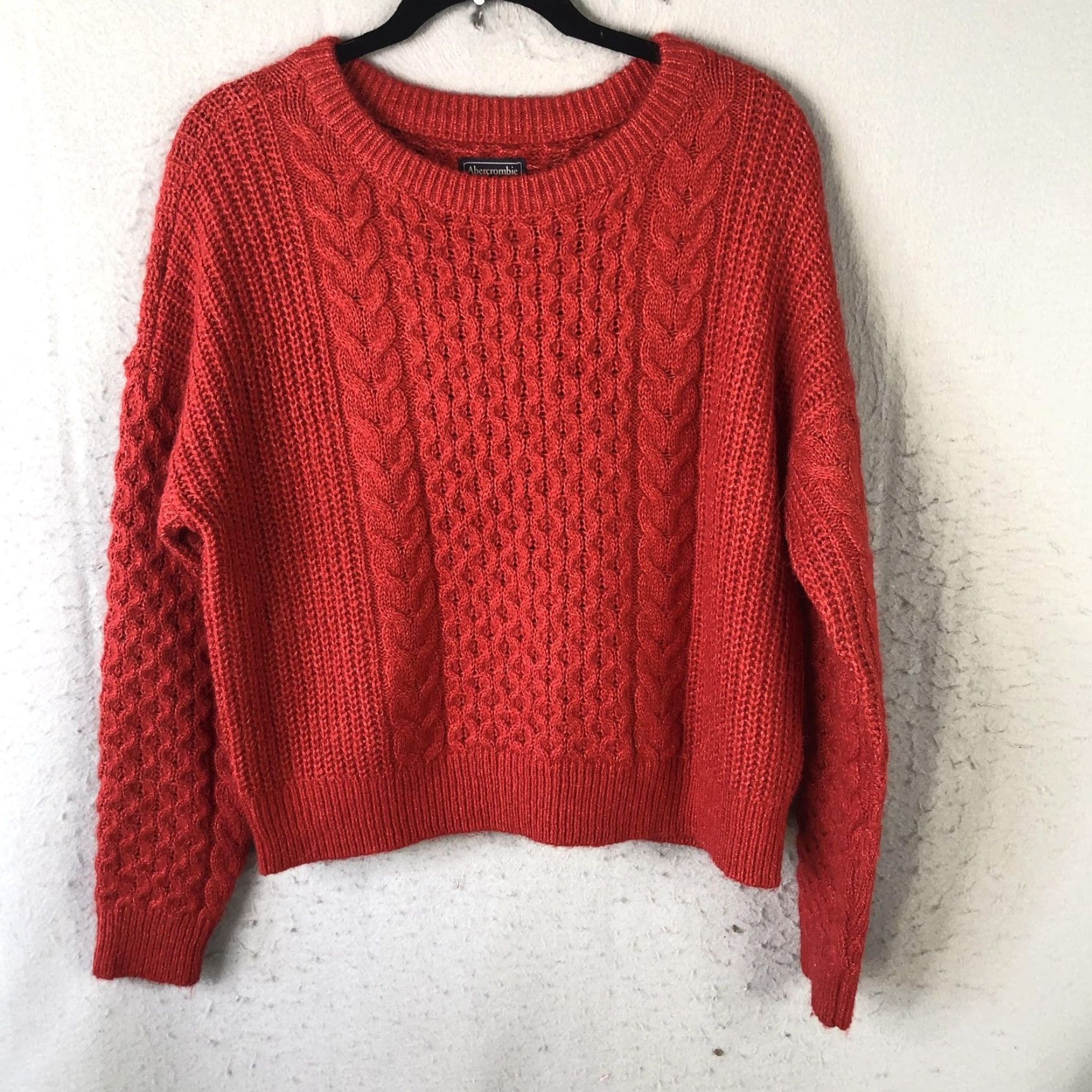 Abercrombie & Fitch Abercrombie & Fitch Sweater Womens L Red Cable Knit Wool Alpaca Pullover Crew Neck Casual Knit Size L / US 10 / IT 46 - 2 Thumbnail