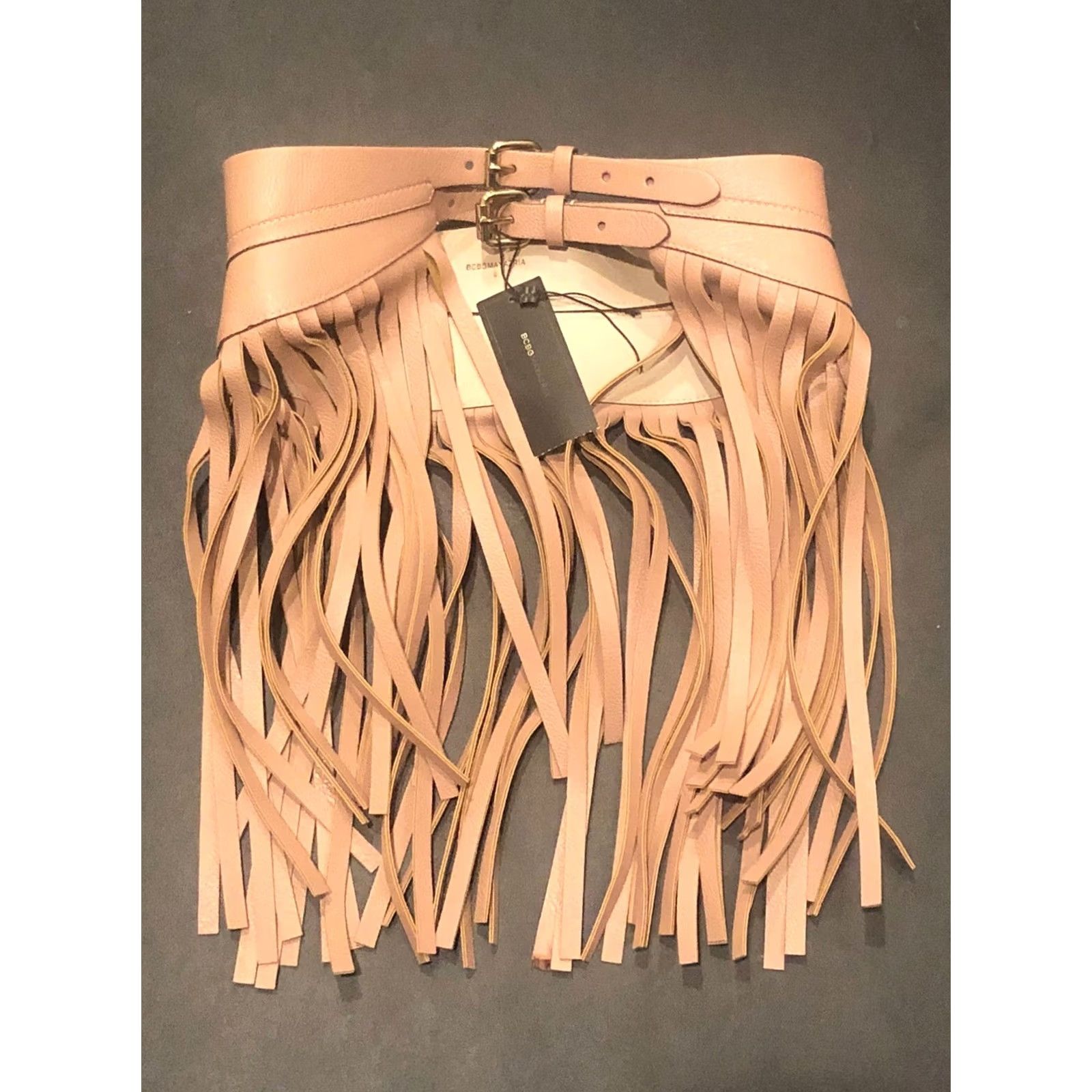 Bcbgmaxazria Max Azria Belt Waist Beige Fringe Wide S Leather Faux Leather Cowgirl Womens Size S Burgundy? Size 28" / US 6 / IT 42 - 2 Thumbnail