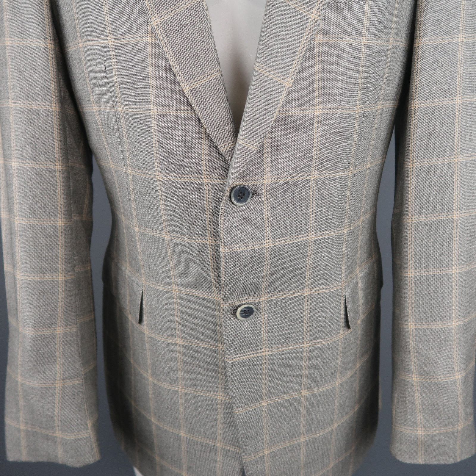 Brioni US 40/IT 50Gray Window Pane Wool & Silk Blazer / Sport Coat Size 40R - 3 Thumbnail