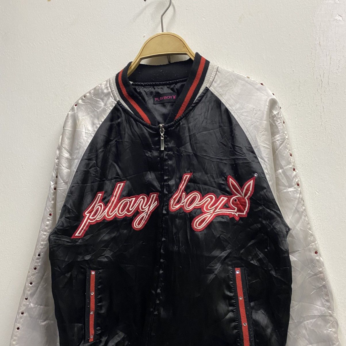 Playboy Y2K Playboy Bunny Satin Bomber Jacket Black Silver Red Size US XS / EU 42 / 0 - 3 Thumbnail