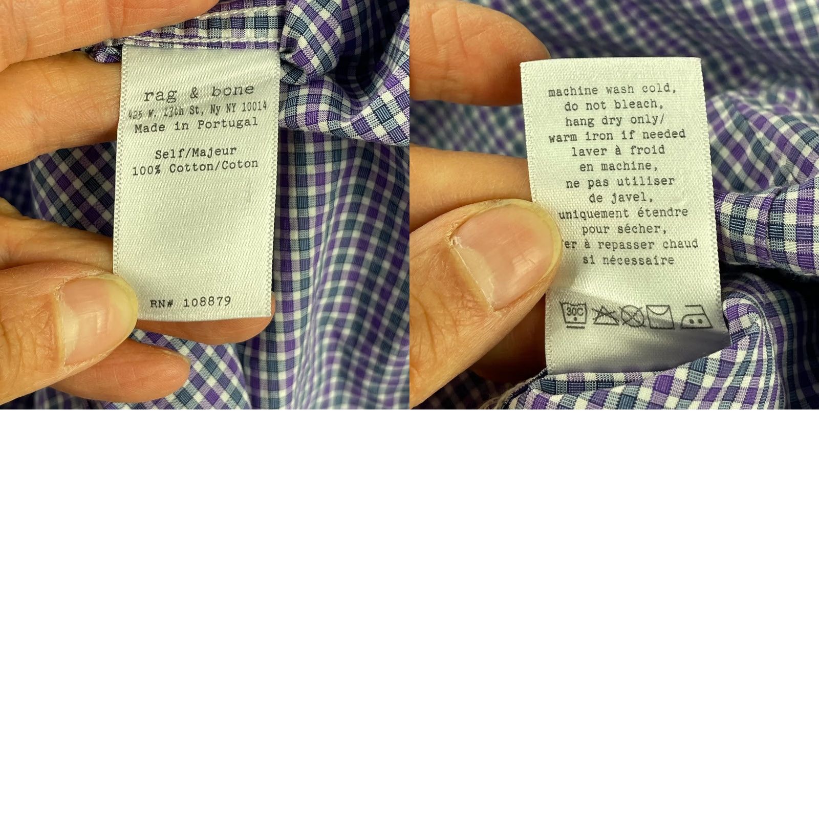 Rag & Bone rag & bone Dress Shirt Men 15 Purple Gingham Check Luxury Designer Long Sleeve Shirt Mens Size 40R - 9 Thumbnail