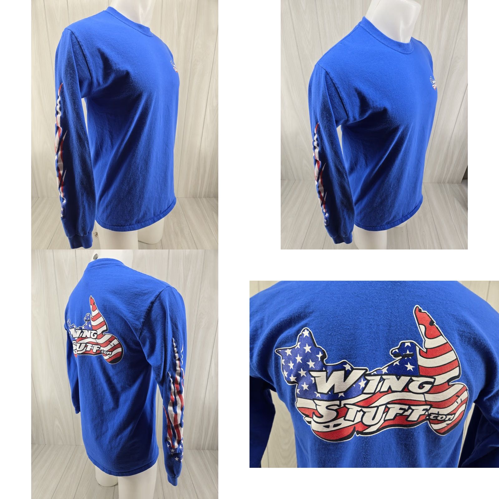 Gildan Gildan Ultra Cotton Wing Stuff Biker Long sleeve Tee Blue Size M USA Flame Sleeves T‑Shirt Men Regular Fit Adults Mens Size US M / EU 48-50 / 2 - 8 Thumbnail
