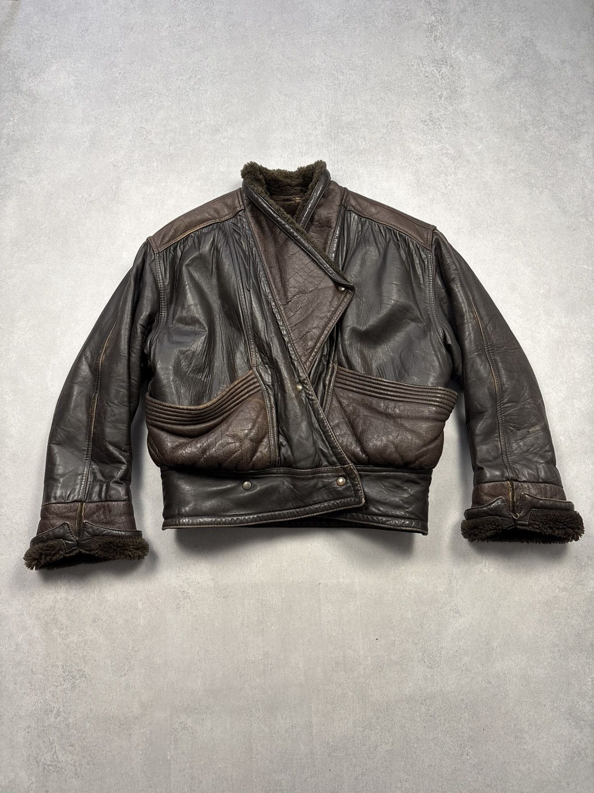 Vintage Vintage Italian Leather Shearling Jacket Aviator Brown Biker Size US M / EU 48-50 / 2 - 2 Thumbnail