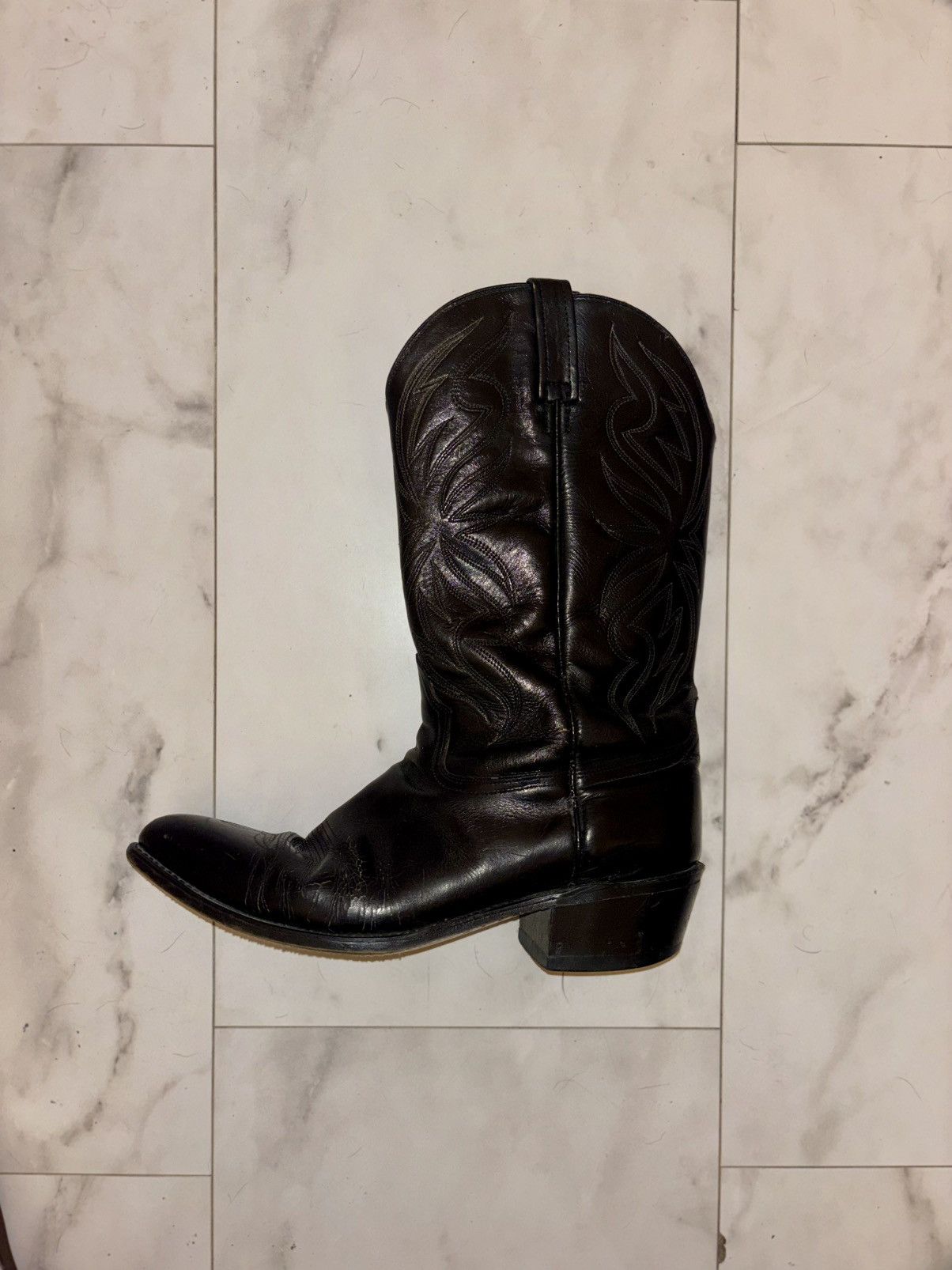 Lucchese 1990s Lucchese Black Cowboy Boots 11.5D Texas Deadstock Size US 11.5 / EU 44-45 - 10 Thumbnail