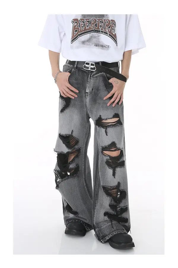 Japanese Brand American high street hip hop straight ripped jeans Size US 33 - 4 Thumbnail