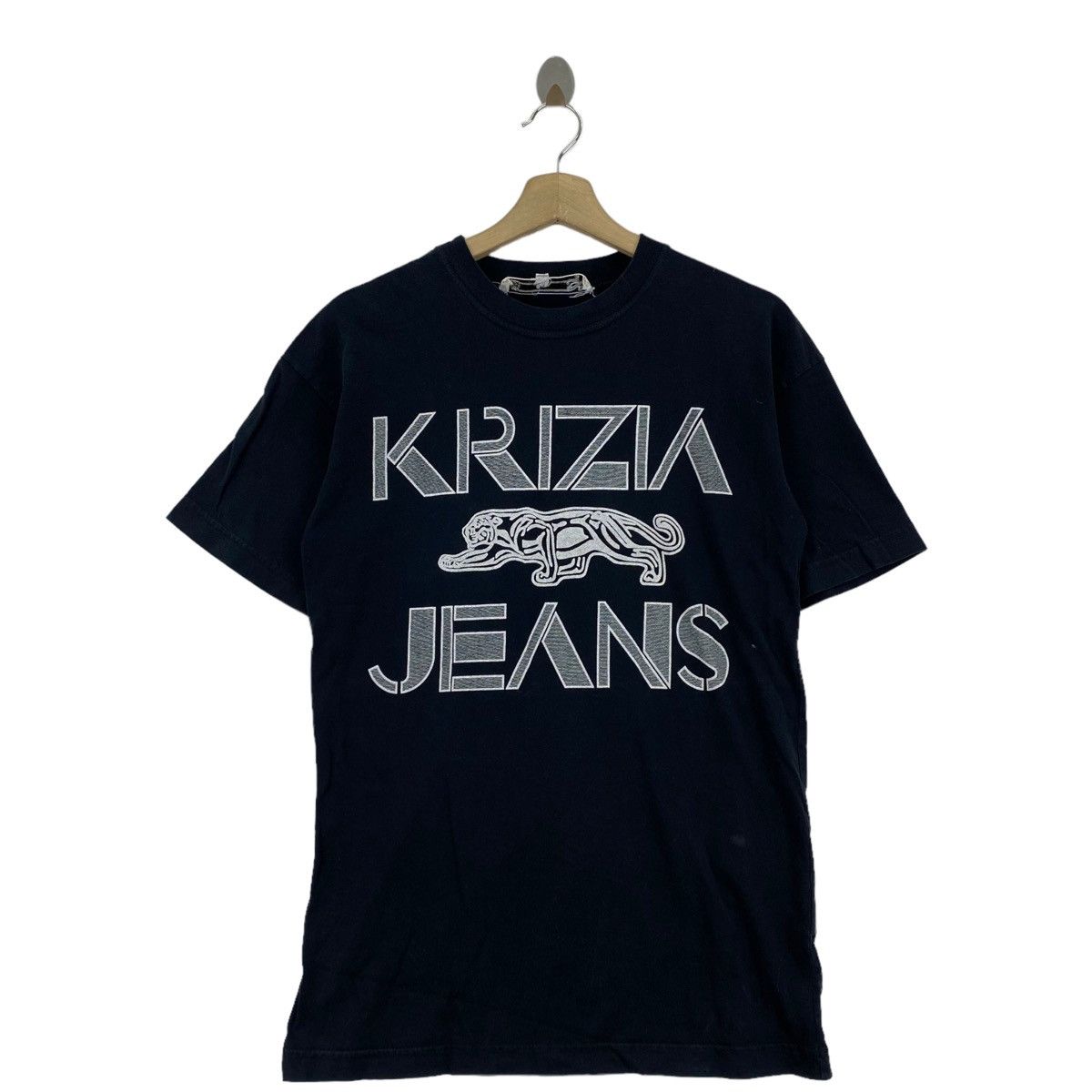 image of Italian Designers x Vintage Krizia Jeans Italian Designer Big Brand Print Black, Men's (Size Medium