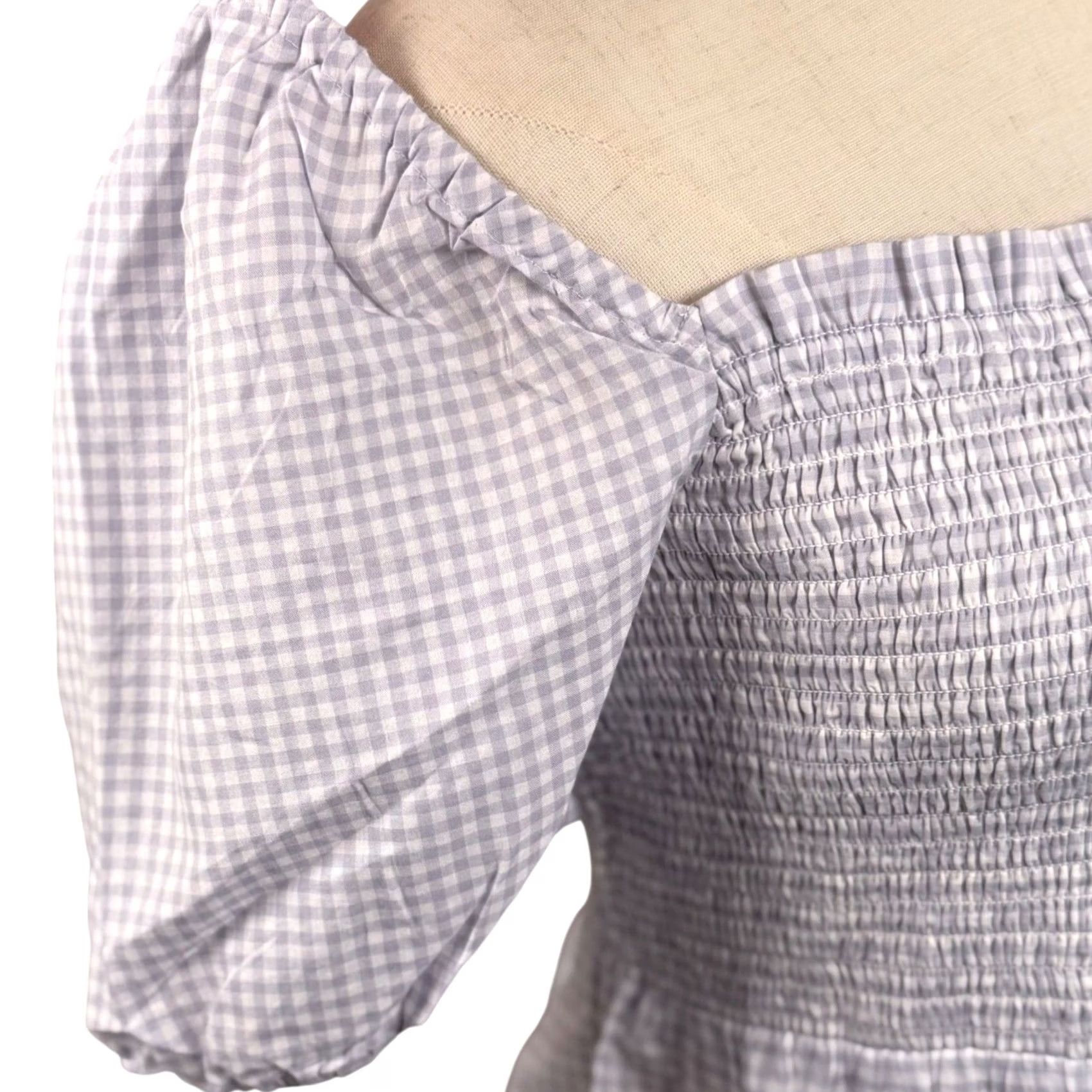 J.Crew JCrew Blouse Shirt Check Gingham Puff Short Sleeve Square Neck Peplum Smocked NWT Purple White Cottagecore Re-Imagined SP22 Women M Size M / US 6-8 / IT 42-44 - 4 Thumbnail