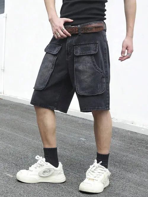 Jean × Vintage Cargo Shorts Washed Distressed Denim Size US 30 / EU 46 - 1 Thumbnail