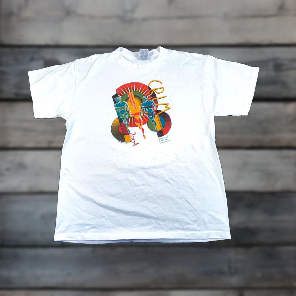 Fruit Of The Loom Vintage Yes Flint Michigan Crim Race Graphic T-Shirt Adult Large White Double Sided 2004 Size US L / EU 52-54 / 3 - 1 Thumbnail