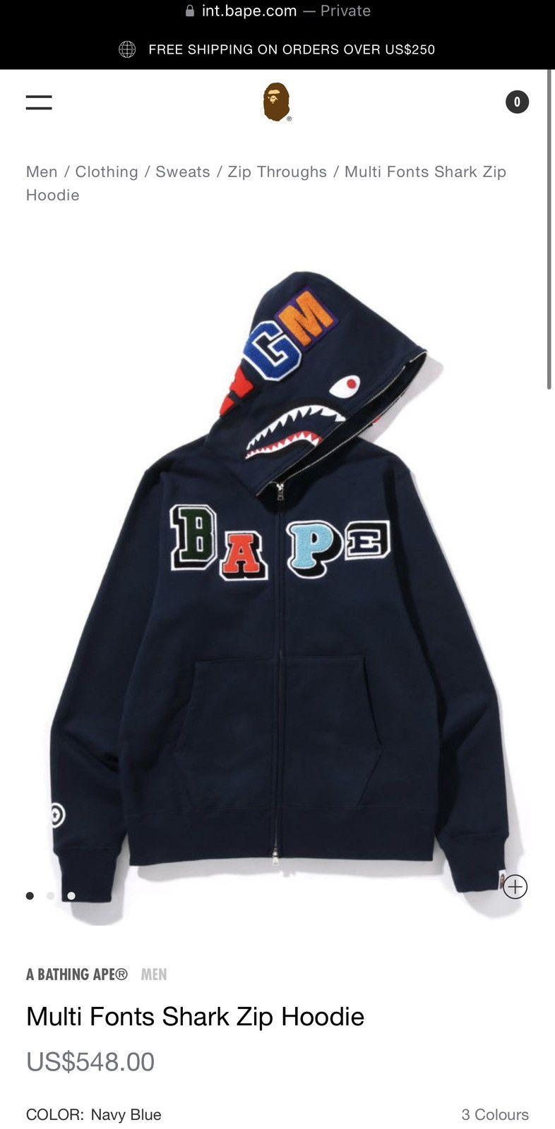 image of Bape Multi Fonts Shark Full Zip Hoodie in Navy, Men's (Size XL)