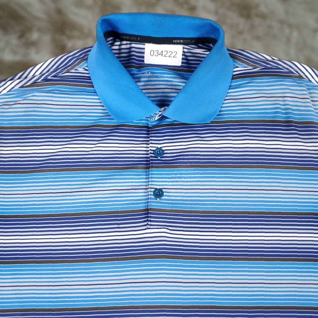 Nike Nike Polo Shirt Mens Medium Blue Striped Swoosh Golf Casual Short Sleeve Size US M / EU 48-50 / 2 - 1 Thumbnail