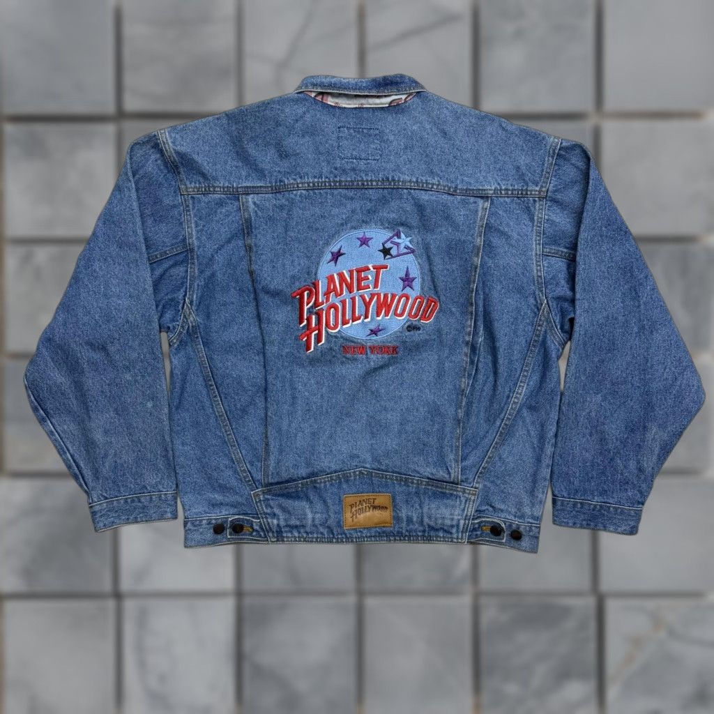 Planet Hollywood VINTAGE Planet Hollywood Jacket Mens XL Blue Denim Embroidered 90s City New York Bomber Jacket Size US XL / EU 56 / 4 - 1 Thumbnail