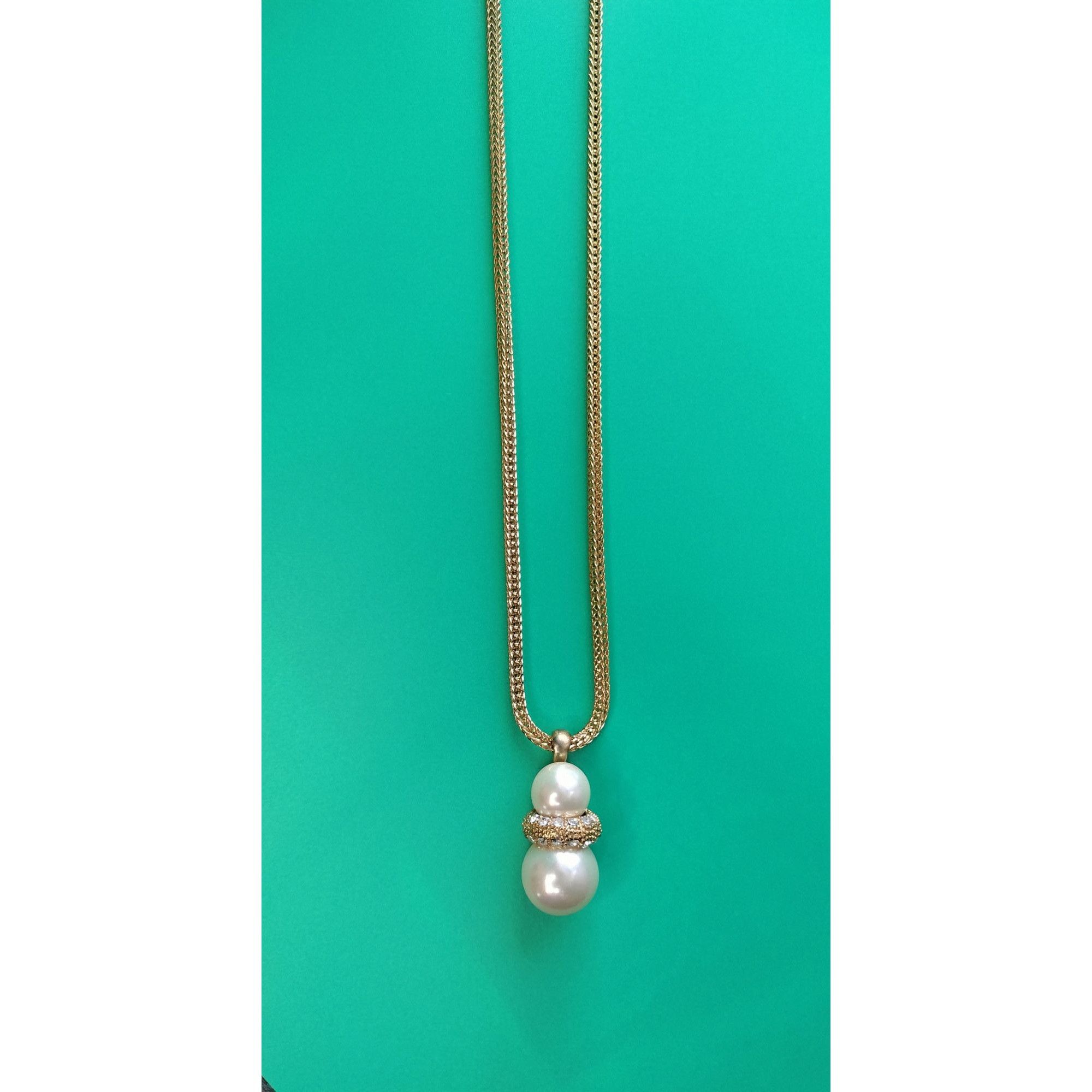 Other Vintage Gold Tone Necklace Magnetic Clasp Double Faux Pearl Size ONE SIZE - 12 Thumbnail