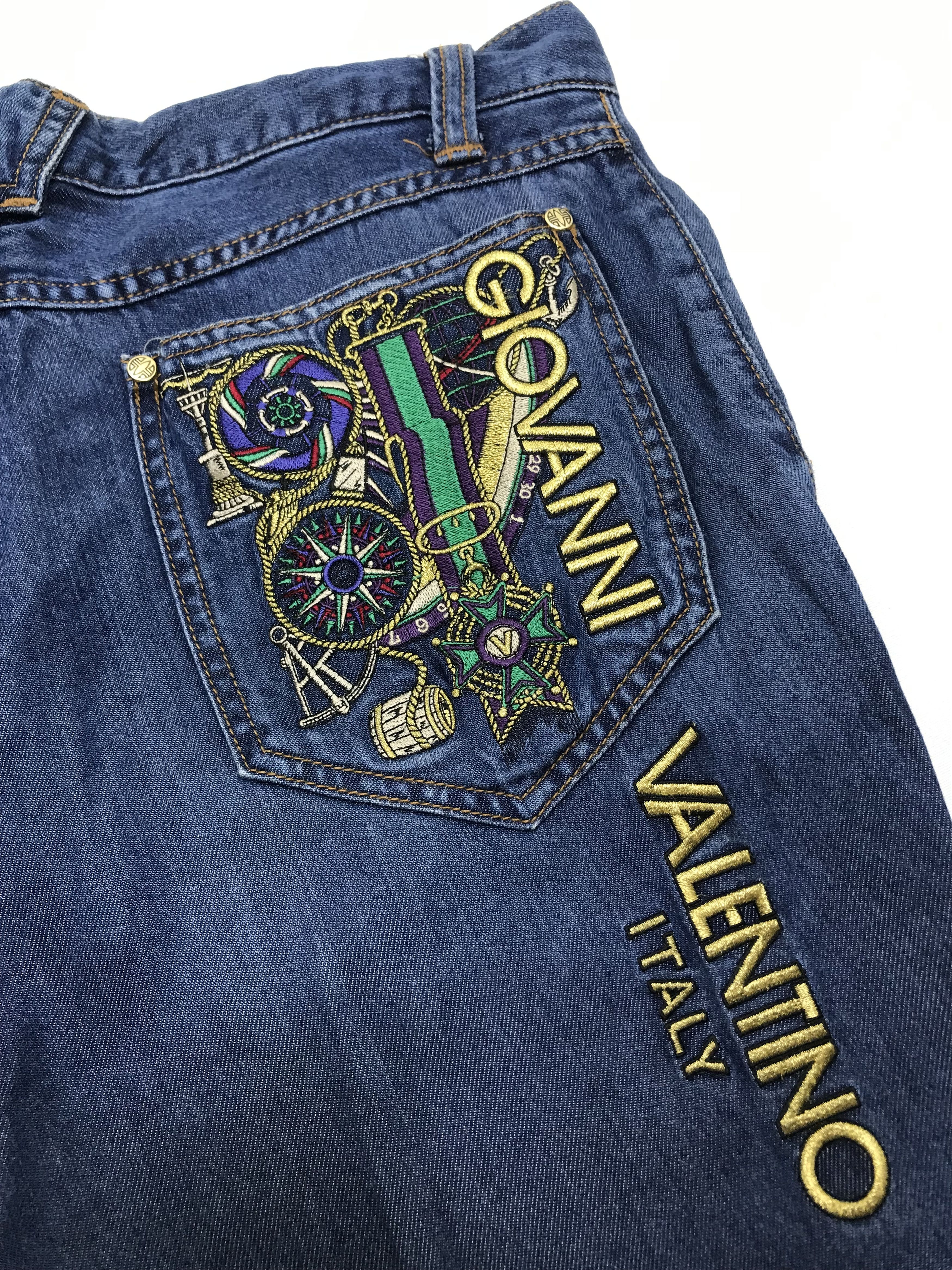 Giovanni Valentino Vintage Giovanni Valentino Embroidered Indigo Denim Pants Size US 31 - 11 Thumbnail