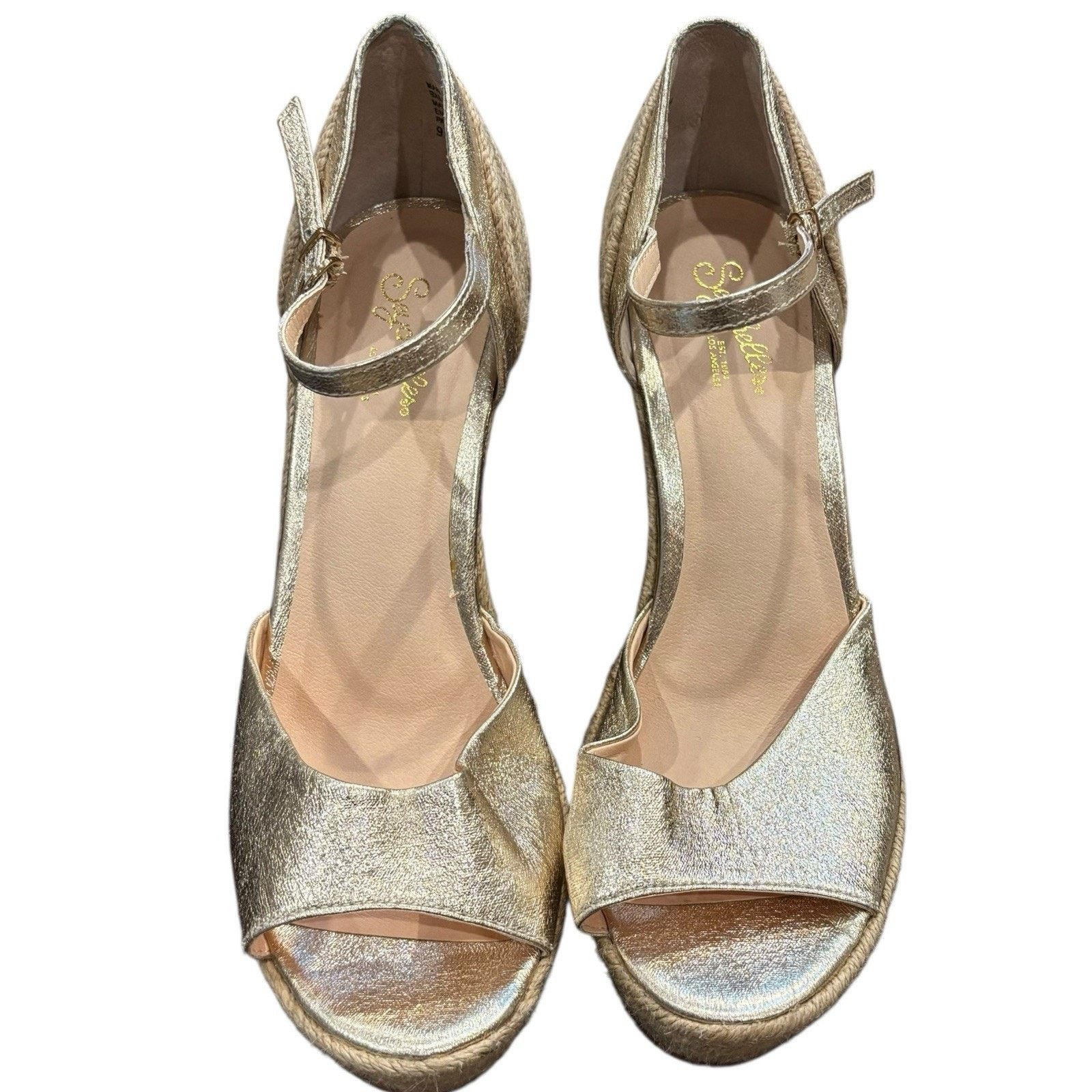 Seychelles Seychelles Open Toe Gold Espadrille Covered Heel 5" Wedge 9 Size US 9 / IT 39 - 1 Thumbnail