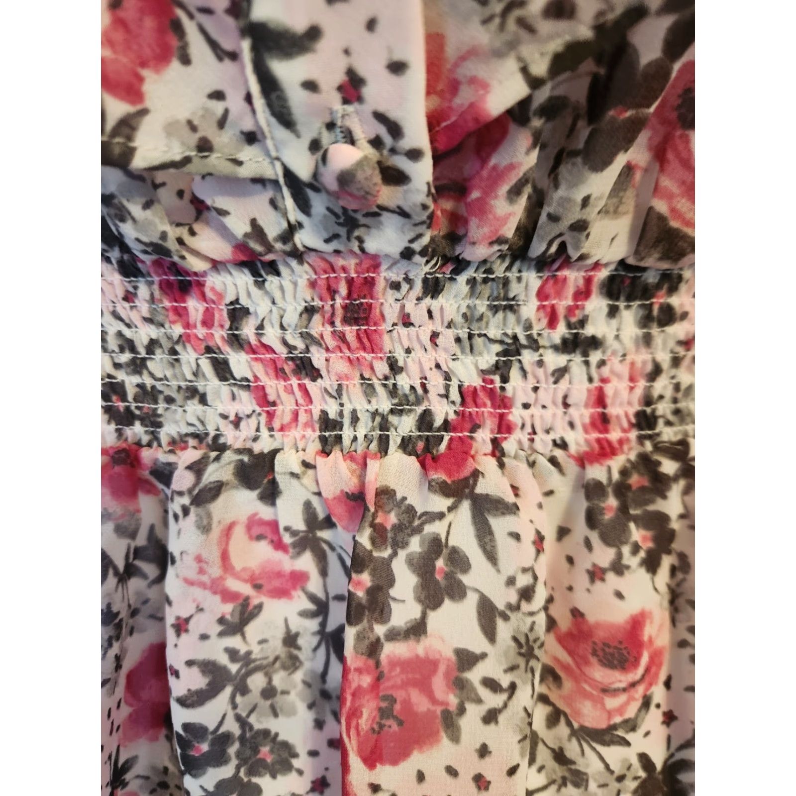 Torrid Torrid Blouse Shirt Floral Pink Round Neck Short Sleeve Smocked Elastic Waist Ruffle Top 0X Plus Women Size XL / US 12-14 / IT 48-50 - 4 Thumbnail